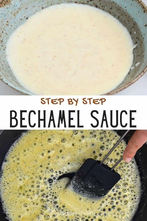 How to make bechamel sauce at home (aka white sauce) with just 3 base ingredients: flour, butter, and milk. Plus, the answers to tons of FAQs and several ways to adapt the bechamel recipe! This makes for the perfect lasagna bechamel and for other pasta, pie, and casserole dishes! Lasagna Sauce Recipe, Lasagna Bechamel, Bechamel Cheese Sauce, Perfect Lasagna, White Sauce Lasagna, Bechamel Recipe, Bechamel Sauce Recipe, Classic Lasagna Recipe, Pasta Pie