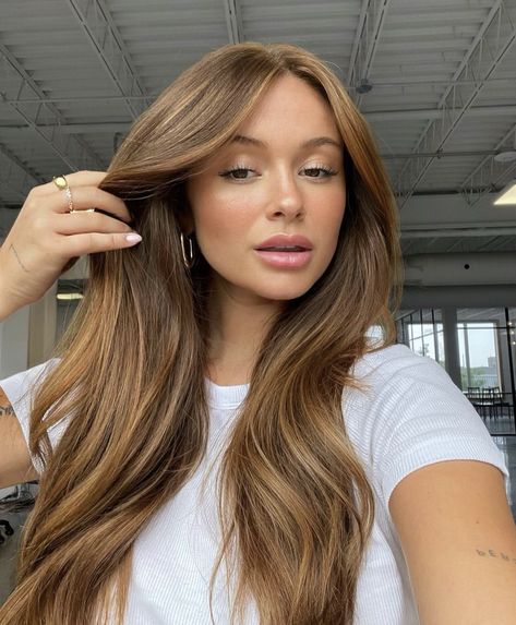 Light Brown Hair Full Color, Light Brown Ginger Hair, Light Ginger Brown Hair, Future Hairstyles, Darker Hair, Warm Brown Hair, Rambut Brunette, Golden Brown Hair, Honey Brown Hair