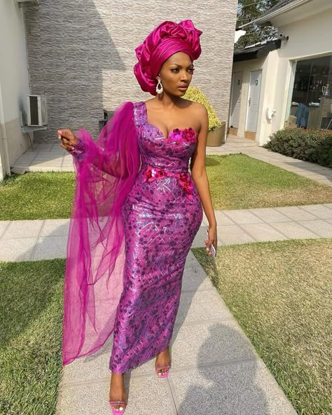 Cape Sleeve On Straight Gown Latest Lace Style, Aseobi Design, Corset Asoebi Styles, Corset Asoebi, Latest Lace Styles, Nigerian Lace Dress, Aso Ebi Lace Styles, Ankara Lace Styles, Aso Ebi Lace