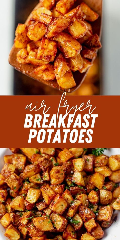 Airfry Breakfast Potatoes Recipes, Air Fryer Breakfast Sweet Potatoes, Breakfast Potatoes In The Air Fryer, Air Fryer Potatoes Breakfast, Flavorful Scrambled Eggs, Healthy Air Fried Potatoes, Airfryer Crispy Potatoes, What To Make With Eggs Breakfast, Easy Breakfast Potatoes Air Fryer