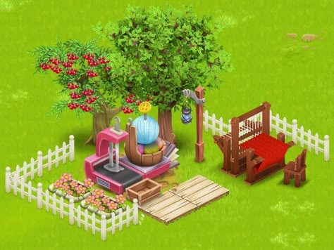 Hay Day Sewing Machine Design, Hay Day Machine Layout, Hayday Layout Ideas Aesthetic, Hayday Layout Ideas Machines, Hay Day Machine Design, Hayday Farm Design Garden Layouts, Cute Hay Day Farms, Hay Day Farm Design Layout, Hay Day Farm Design Aesthetic