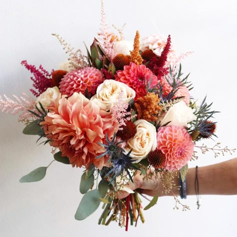 Mountain Bouquet, Autumn Dahlia, Astilbe Bouquet, Dahlia Bridal Bouquet, Pink Astilbe, Dahlia Wedding Bouquets, September Wedding Flowers, Texture Wedding, Dahlias Wedding