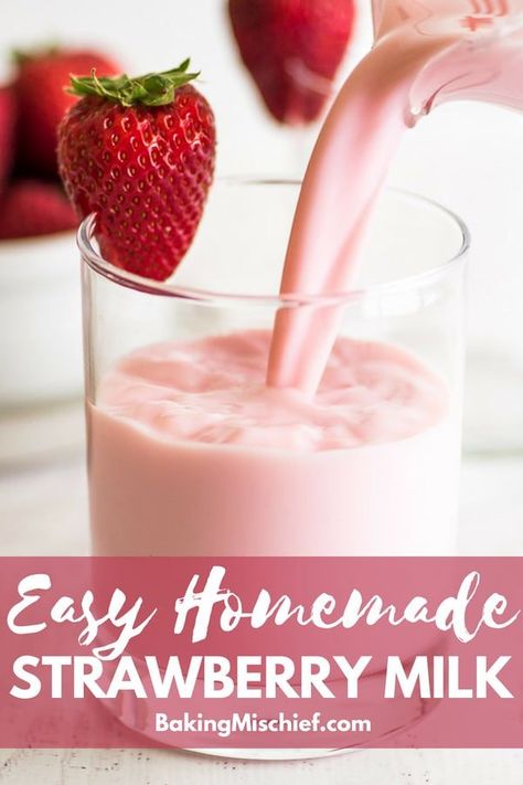 This Homemade Strawberry Milk is a million times better than the powdered stuff but almost as easy to make. Rich and creamy, with the best sweet and barely tart strawberry flavor, you're going to love it. | #strawberries | #drinks | #easyrecipes | Flavored Milk Recipes, Strawberry Milk Recipe, Homemade Strawberry Milk, Tart Strawberry, Strawberry Limeade, Homemade Soda, Strawberry Drinks, A Glass Of Milk, Clam Recipes