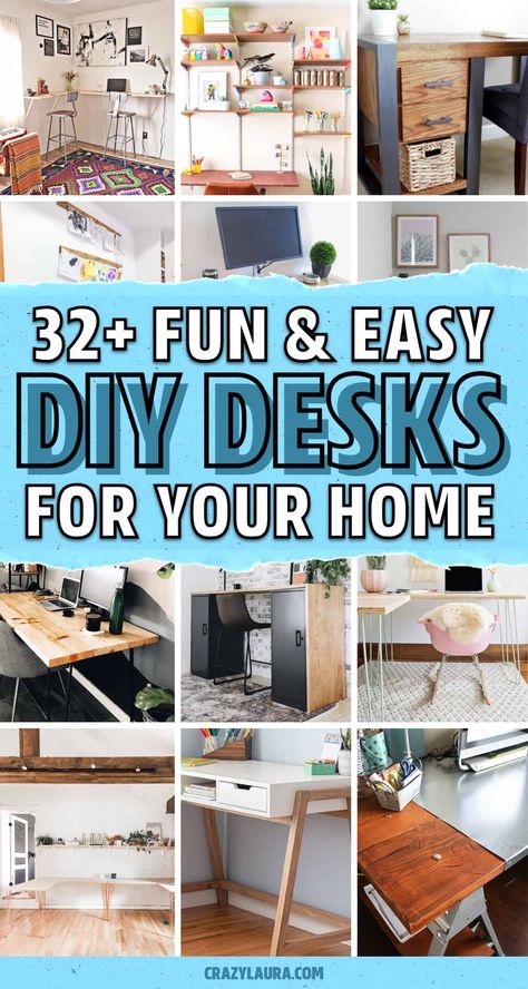 Computer Work Station At Home, Make A Desk Out Of A Dresser, Diy Artist Desk, Countertop Desk Home Office, Make A Desk Diy How To Build, Diy Home Desk Ideas, Make Your Own Desk Home Office, Diy Adjustable Standing Desk, Desk With Back Panel