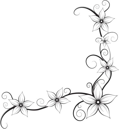 Tropical Vine Tattoo, Vines With Flowers Tattoo, Flower Vine Stencil, Flower Vine Tattoos For Women, Floral Vine Drawing, Vines Drawing Simple, Vines Sketch, Flower Vine Drawing, Vine Tattoo Stencil