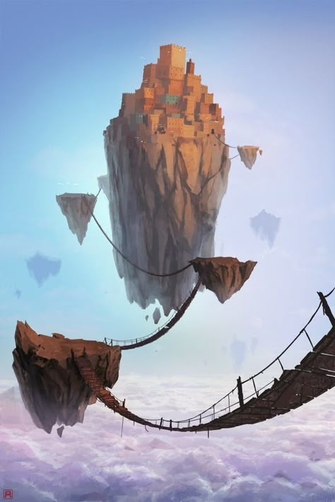 Island In The Sky, Floating Islands, Floating Island, Landscape Concept, Fantasy Worlds, Fantasy City, Fantasy Setting, Fantasy Places, Fantasy Art Landscapes