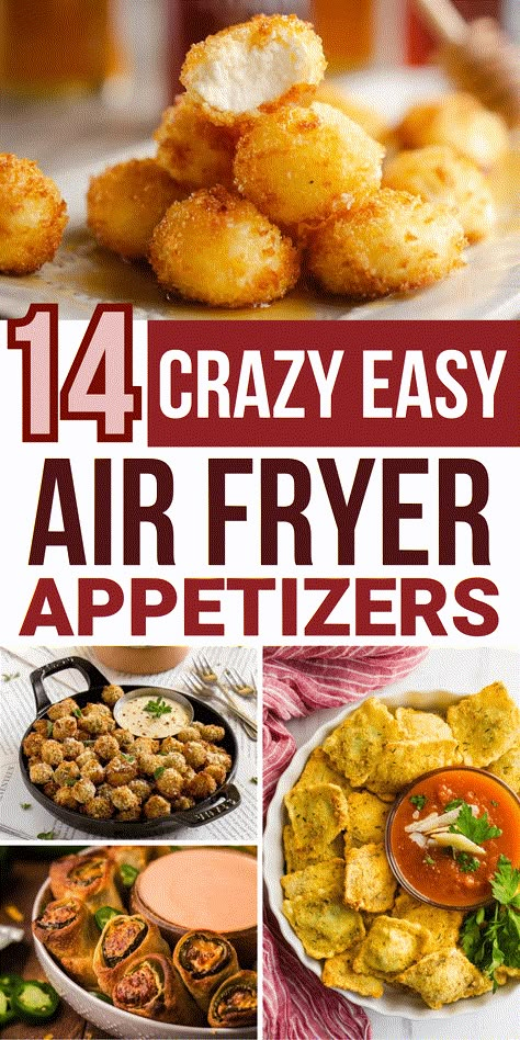 These easy air fryer appetizers will wow everyone at any party, gathering, or holiday event. Includes air fryer appetizer recipes like honey goat cheese balls, jalapeño popper rolls, coconut shrimp, mac and cheese bites, bacon cheeseburger bites, fried olives, air fried pickles, and many other crispy appetizers. Airfryer Recipes Easy Snack, Air Fryer Party Appetizers, Air Fryer Game Day Snacks, Air Fryer Pickle Balls, Easy Air Fryer Finger Foods, Air Fryer Mozzarella Bites, Easy Snacks In The Air Fryer, Air Fryer Canapes, Air Fryer Holiday Appetizers