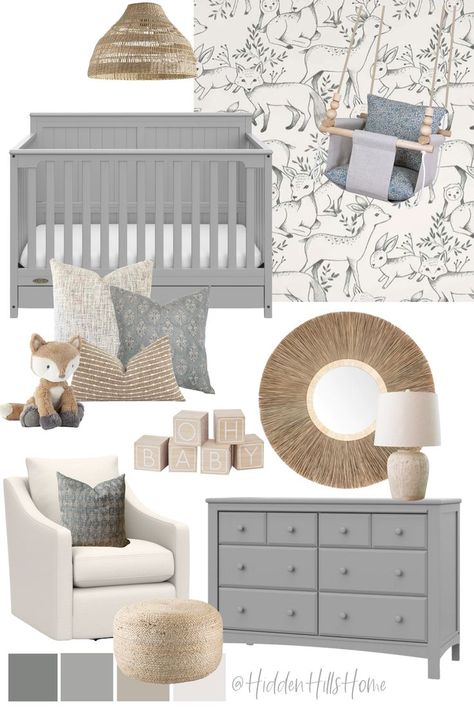 Nursery Room Gray, Gray White And Wood Nursery, Gender Neutral Nursery Grey Furniture, Nursery With Gray Carpet, Best Gender Neutral Nursery, Grey And Neutral Nursery, Gray Beige Nursery, Grey White And Green Nursery, White Gray And Brown Nursery