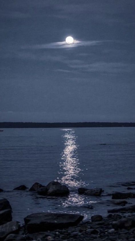 Moonlight Shining On Water, Moonlight On A River, Moon Shining On Water, Moon River Aesthetic, Moonlight On Ocean, Moon And Water Aesthetic, Night Water Aesthetic, Moon Over Water Painting, Night River Aesthetic