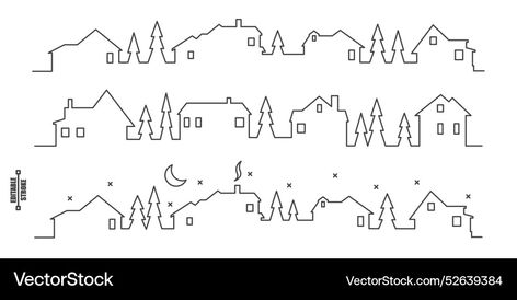 White Background Christmas, Drawing Winter, Landscape With Trees, Skyline Silhouette, Country Landscape, Background Christmas, Country Landscaping, Small Buildings, Village Houses