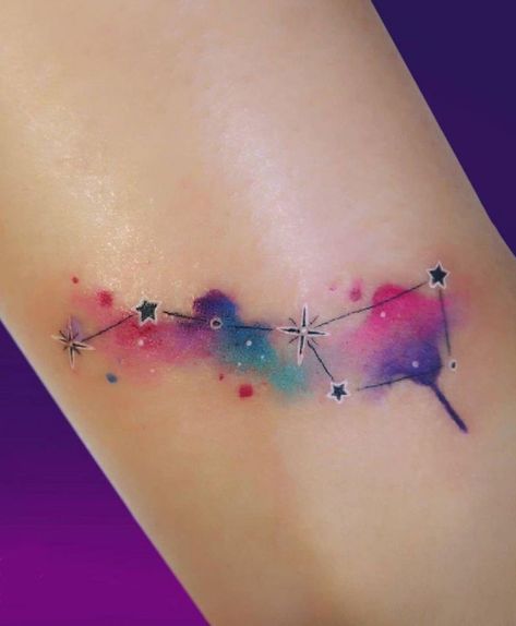 Night Sky Constellation Tattoo, Watercolour Star Tattoo, Seven Sisters Constellation Tattoo, Lyra Constellation Tattoo, Watercolor Tattoo For Women Unique, Grandchild Tattoo, Small Galaxy Tattoo, Kb Tattoo, Constellations Tattoo