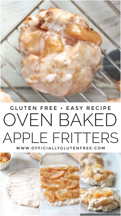 Baked Gluten Free Apple Fritter Recipe | Easy Apple Doughnuts Apple Fritters Gluten Free, Oven Baked Apple, Baked Apple Fritters, Tea Biscuit, Gf Baking, Apple Pie Filling, Biscuit Dough, Fritter Recipes, Baked Apple