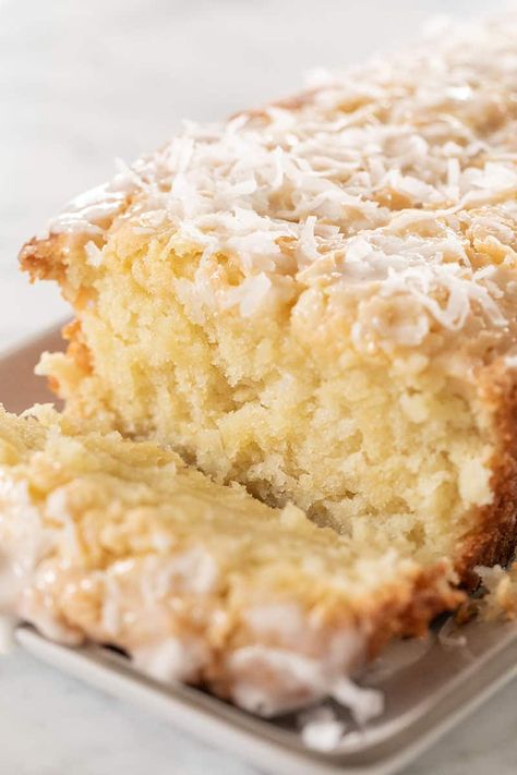 Coconut Glaze, Coconut Loaf Cake, Coconut Loaf, Coconut Baking, Coconut Cake Recipe, Coconut Desserts, Loaf Cakes, A Piece Of Cake, Bread Recipes Sweet