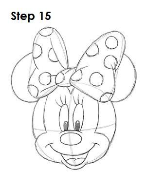 Draw Minnie Mouse Step 15: Drawing Minnie Mouse, Draw Minnie Mouse, Birthday Cake Drawing, Minnie Mouse Drawing, Easy Disney Drawings, Cake Drawing, Disney Drawings Sketches, Mouse Crafts, Mouse Drawing