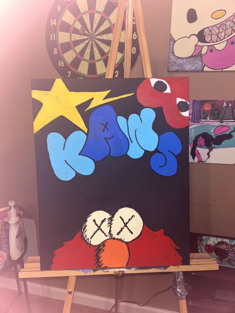 Blue Kaws Painting, Things To Paint Kaws, Kaws Bape Painting, Bape Paintings Canvas Easy, Kaw Paintings On Canvas, Hype Beast Canvas Painting, Y2k Art Painting, Kaws Painting Easy, Comme Des Garcons Painting