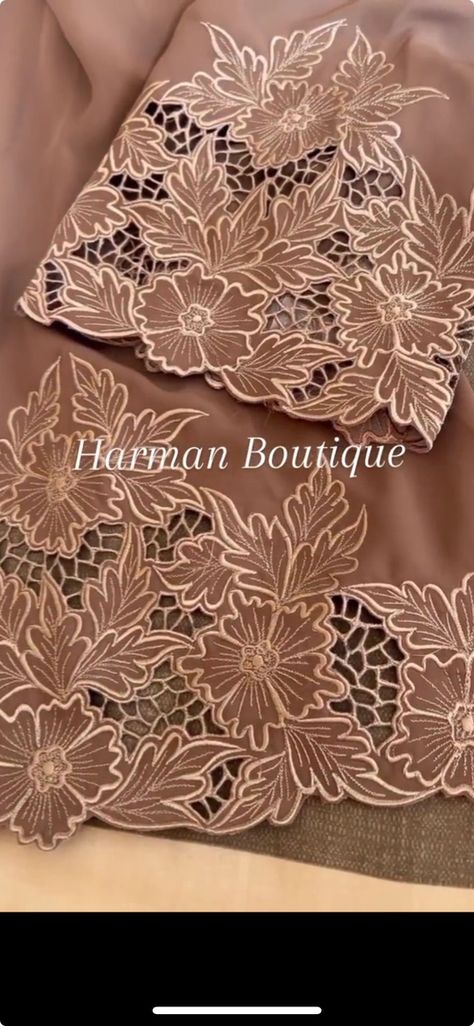 Machine Cutwork Embroidery Designs, Embroidery Cutwork Design, Cutwork Designs For Suits, Machine Work Suits, Cut Work Embroidery Design Patterns, Machine Embroidery Designs For Suits, Cutwork Dress, Embroidery Fashion Detail, Flower Machine Embroidery Designs