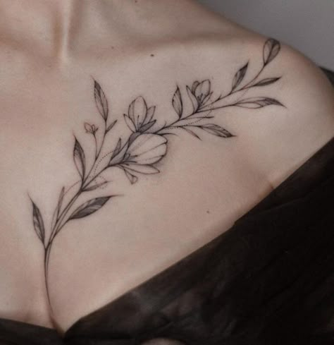 Flower Vine Tattoos, Bone Tattoo, Bone Tattoos, Stylish Tattoo, Vine Tattoos, Chest Tattoos For Women, Sternum Tattoo, Collar Bone Tattoo, Classy Tattoos