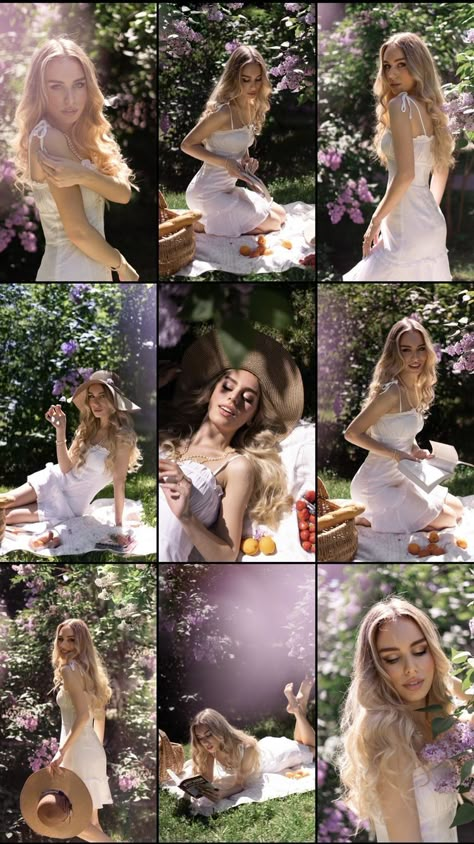 Spring Model Photoshoot, Creative Poses Photography, Creative Portrait Photoshoot, Photoshoot Female, Photoshoot Flowers, Flowers Photoshoot, Picnic Photo Shoot, Fairytale Photoshoot, Spring Portraits