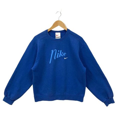 Nike Crewneck Sweatshirt, Streetwear Sweater, Sweatshirt Nike, Navy Crewneck, 90s Sweatshirt, Nike Crewneck, 90s Nike, Blue Pullover, Nike Sweater