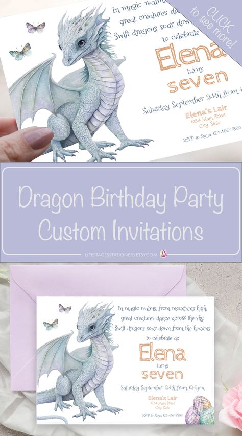 Fantasy Birthday Party Ideas, Dragon Birthday Party Girl, Girl Dragon Birthday Party, Girls Dragon Birthday Party, Dragon Party Ideas, Dragon Party Invitations, Dragon Birthday Party Invitations, Dragon Themed Birthday Party, Dragon Birthday Party