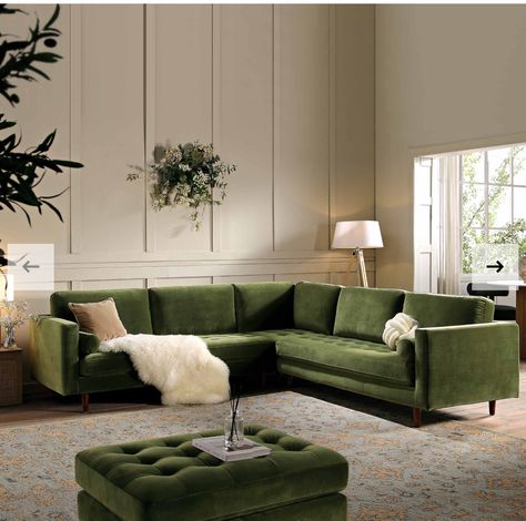 Green L Shape Sofa Living Room, Green Sofa Living Room, Three Seater Sofa Bed, Neutral Sofa, Snug Room, Folding Dining Chairs, Sofa Bed With Chaise, Corner Dining Set, Green Couch