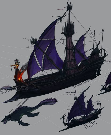 ArtStation - Warhammer Age of Reckoning Shield, Michael Phillippi Dnd Pirate Ship Art, Warhammer Vehicles, Great Tomb Of Nazarick, Medieval Ships, Fantasy Ships, Pirate Ship Art, Fantasy Vehicles, Dark Eldar, Dark Elves