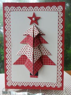 Origami Christmas Tree Card, Christmas Tree Tutorial, Origami Christmas Tree, Origami Cards, Scrapbook Card Ideas, Tree Tutorial, Christmas Origami, Cute Paper, Christmas Paper Crafts