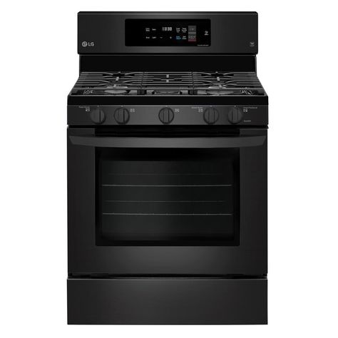 matte-black-stainless-steel-lg-electronics-single-oven-gas-range Matte Black Appliances, Clean Stove Burners, Cleaning Oven Racks, Convection Range, Kitchen Necessities, Black Appliances, Stainless Steel Range, Countertop Microwave, Single Oven