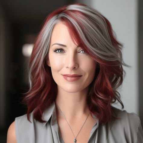 72 Gorgeous Red Hair Color Ideas Trending in 2023 Red And Silver Hair Color Ideas, Dr Pepper Hair Color, Grey Hair With Red Highlights, Red Haircut Ideas, Red And Blonde Hair Color Short, Red To Gray Hair Transition, Red And Gray Hair, Red Hair To Grey, Red Hair With Purple Highlights