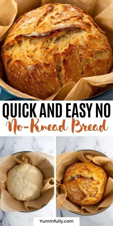 This Quick and Easy No-Knead Bread can be made even by the most amateur bakers, and it turns out bakery-style. It’s amazing how basic pantry staples can create a perfectly crusty on the outside while chewy on the inside artisan bread. Give it a try and see how easy it is to enjoy freshly baked bread! How To Make Fresh Bread Easy Recipes, Easy And Quick Bread Recipes, Easy Crunchy Bread, Damn Delicious No Knead Bread, Easy Bread Recipes No Knead, Fast No Knead Bread, Round Loaf Bread, No Knead No Rise Bread, Fast Artisan Bread Recipe