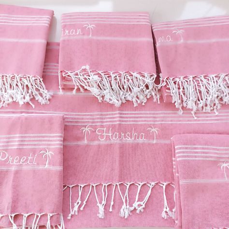 Bachelorette Towels Gift Ideas, Bachelorette Beach Towels, Pink Beach Bachelorette Party, Bachelorette Towels, Barbie Bachelorette Party, Bachelorette Party Lake, Desert Bachelorette Party, Desert Bachelorette, Beach Bachelorette Party Favors