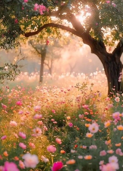 Sunrise Scripture, Sunset Flower Field, Trees And Flowers, Pretty Landscapes, Beautiful Flowers Pictures, Landscape Pictures, Pretty Wallpapers Backgrounds, Alam Yang Indah, Nature Aesthetic