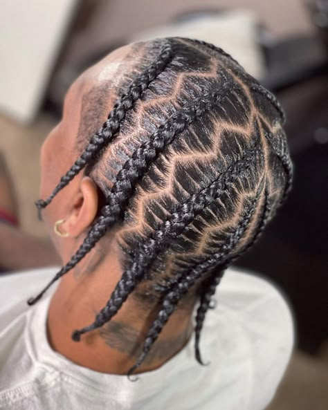 17 Male Braids Hairstyles For A Unique And Trendy Look Braided Male Hairstyles, Male Braiding Hairstyles, Zigzag Part Braids, Men’s Braid Twist Styles, Pop Smock Braids Man, Braids For Guys With Short Hair, Pop Smock Braids Boy, Gangster Hairstyle, Men’s Braided Designs