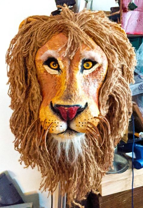 Pattern Set For Four Unique Paper Mache Animal Masks • Ultimate Paper Mache Paper Mache Crocodile Head, Paper Mache Animal Mask, Paper Plate Activities, Paper Mache Lion, Animal Cardboard, Animal Heads On Wall, Masks Paper Mache, Mask Cardboard, Cardboard Art Projects