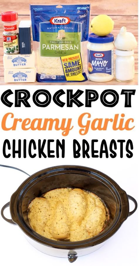 Crock Pot Garlic Parmesan Chicken Recipe! {Secret Ingredient} Crockpot Creamy Garlic Parmesan Chicken, Creamy Garlic Chicken Crockpot, Low Carb Chicken Crock Pot Recipes, Garlic Parmesan Chicken Crockpot, Crockpot Garlic Chicken, Crock Pot Garlic Parmesan Chicken, Creamy Garlic Chicken Breast, Crockpot Garlic Parmesan Chicken, Slow Cooker Kip