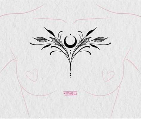 Moon Chest Tattoo, Chest Tattoo Designs Female, Chest Tattoo Female Upper, Small Chest Tattoos, Mystical Tattoos, Throat Tattoo, Chest Tattoos For Women, Chest Piece Tattoos, Sternum Tattoo