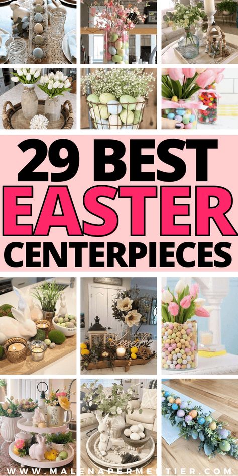 29 Stunning Easter Table Centerpieces To Recreate This Year Easter Table Centerpiece Ideas, Easter Tray Decor Ideas, Easter Tray Decor, Spring Centerpiece Ideas, Easter Tray, Paper Origami Flowers, Spring Centerpieces, Decorate For Easter, Easter Centerpieces Diy