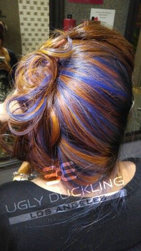 Copper orange & blue toner by ugly duckling color Ginger Blue Hair, Ginger Hair With Blue Highlights, Copper And Blue Hair, Blue And Ginger Hair, Ugly Hair Color, Ginger And Blue Hair, Blue And Orange Hair, Kool Aid Hair, Hair Dyed Underneath