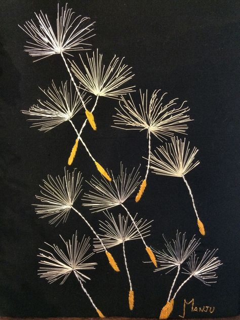 Dandelion Embroidery Tutorial, Dandelion Applique, Dandelions Embroidery, Dandelion Stitch, Embroidery Dandelion, Dandelion Embroidery, Dandelion Art, Embroidery Hand, Hand Work Embroidery