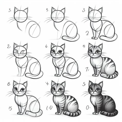 Cat Sketch Tutorial, Cat Draw, Draw Cat, Simple Cat Drawing, Draw Cats, Sketch Tutorial, Pop Art Cat, Cat Drawing Tutorial, Cats Art Drawing