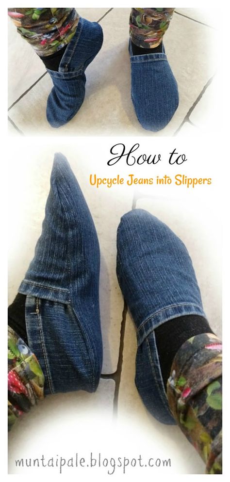 Återvinna Jeans, Diy Old Jeans, Diy Sy, Denim Crafts Diy, Skirt Diy, Diy Slippers, Blue Jeans Crafts, Free Sewing Pattern, Sew Ins