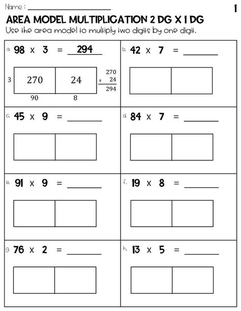 Two Digits by One Digit Area Model Multiplication Worksheets Multiplication 2 Digit By 1, 1 Digit Multiplication Worksheets, Box Method Multiplication, Multiplication Of Decimals, Multiplication Of Integers, Multiplication Of Fractions, Multiplication Anchor Charts, Learning Multiplication Tables, Area Model Multiplication