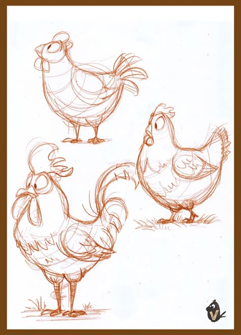 Animal Character Design References, Chicken Animal Drawing, Cute Chicken Illustration, Animal Study Sketch, How To Draw A Chicken, Chicken Illustration Design, Cute Animal Character Design, Chicken Character Design, Animal Cartoon Drawings