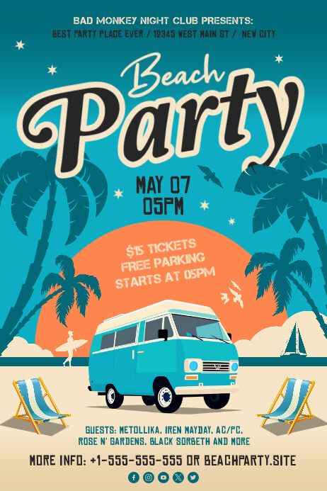 Beach Party Poster Beach Party Graphic Design, Retro Beach Poster, Summer Party Poster Design, Summer Event Poster, Summer Design Poster, Beach Party Poster Design, Beach Poster Design, Beach Party Poster, Summer Poster Design