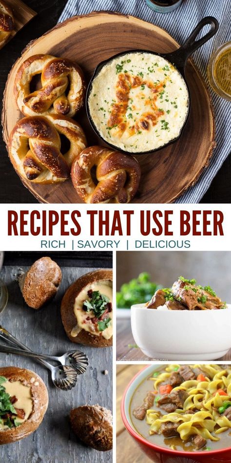 Savory Recipes that Use Beer Food Boss Recipes, Beer Soup Recipes, Beer Dinner Recipes, Beer Infused Food, Beer Pairing Food, Brewery Food Ideas, Recipes With Beer In Them, Cooking With Beer Recipes, Recipes Using Beer