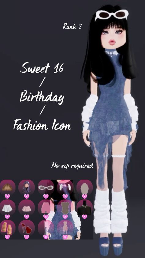 Dti Outfit Ideas Theme Birthday, Dress To Impress Sweet 16 Theme, Dti Theme Sweet 16, Decor Dti Outfit, Birthday Dti Outfit Ideas, Dti Theme Birthday, Sweet 16 Outfits Dress To Impress, Sweet 16 Dti Outfit, Dti Theme Fashion Icon