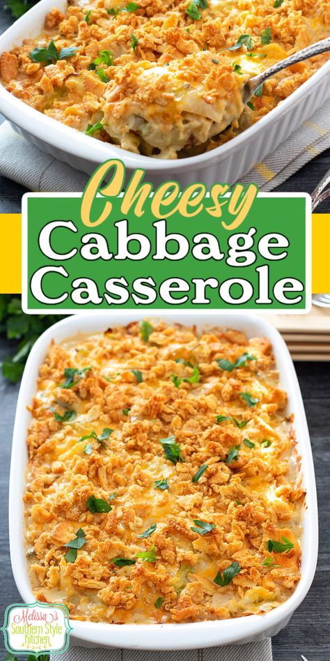 Turn a simple head of cabbage into this delicious Cheesy Cabbage Casserole #cabbagecasserole #cabbage #cabbagerecipes #casseroles #southernfood #southernrecipes #vegetarian #sidedishrecipes via @melissasssk Side Dish With Cabbage, Good Cabbage Recipes, Green Cabbage Casserole, Scalloped Cabbage 12 Tomatoes, Fried Cabbage Casserole, Cabbage As A Side Dish, What To Make With A Head Of Cabbage, Baked Cabbage Casserole Recipes, Cabbage Mac And Cheese