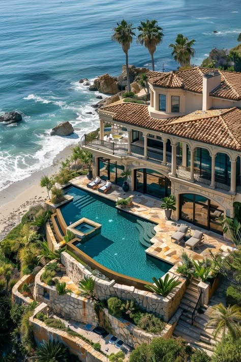 Malibu Mansion, Plan Villa, Dream Beach Houses, Dream Life House, Dream House Rooms, Dream Beach, Luxury Homes Dream Houses, Bloxburg House Ideas, Design Your Dream House