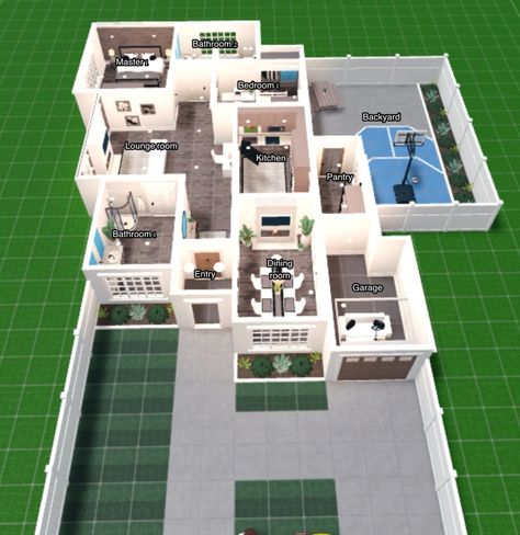 Bloxburg Rooms No Gamepasses, Bloxburg No Gamepass House Interior, Good Bloxburg House Layouts, Aesthetic Bloxburg Layout, Bloxburg Ideas No Gamepasses, Bloxburg Easy House Ideas, Bloxburg House Ideas Without Gamepasses, One Story Layout Bloxburg, One Floor Bloxburg House Layout