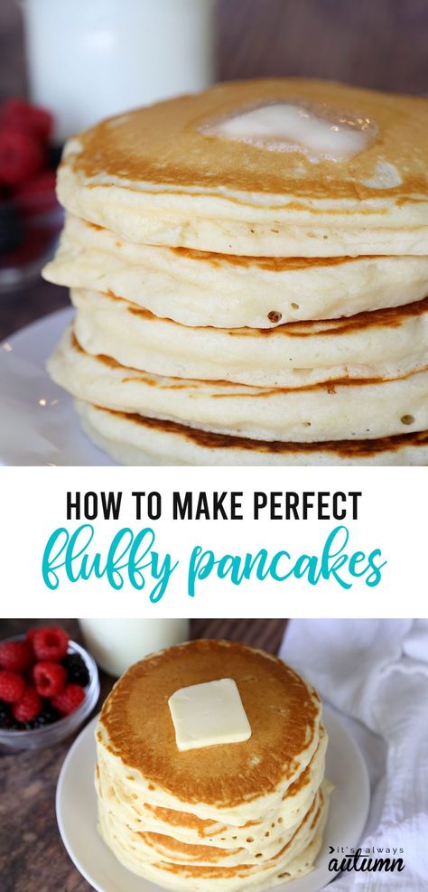 Fluffy Pancake Recipe, Pancakes From Scratch, Pancake Recipe Easy, Perfect Pancakes, Homemade Pancakes, Pancakes Easy, Fluffy Pancakes, Super Easy Recipes, Pantry Staples